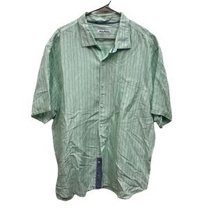 Tommy Bahama Men Linen Camp Shirt Nova Wave Short Sleeve XXL Green Linen Blend